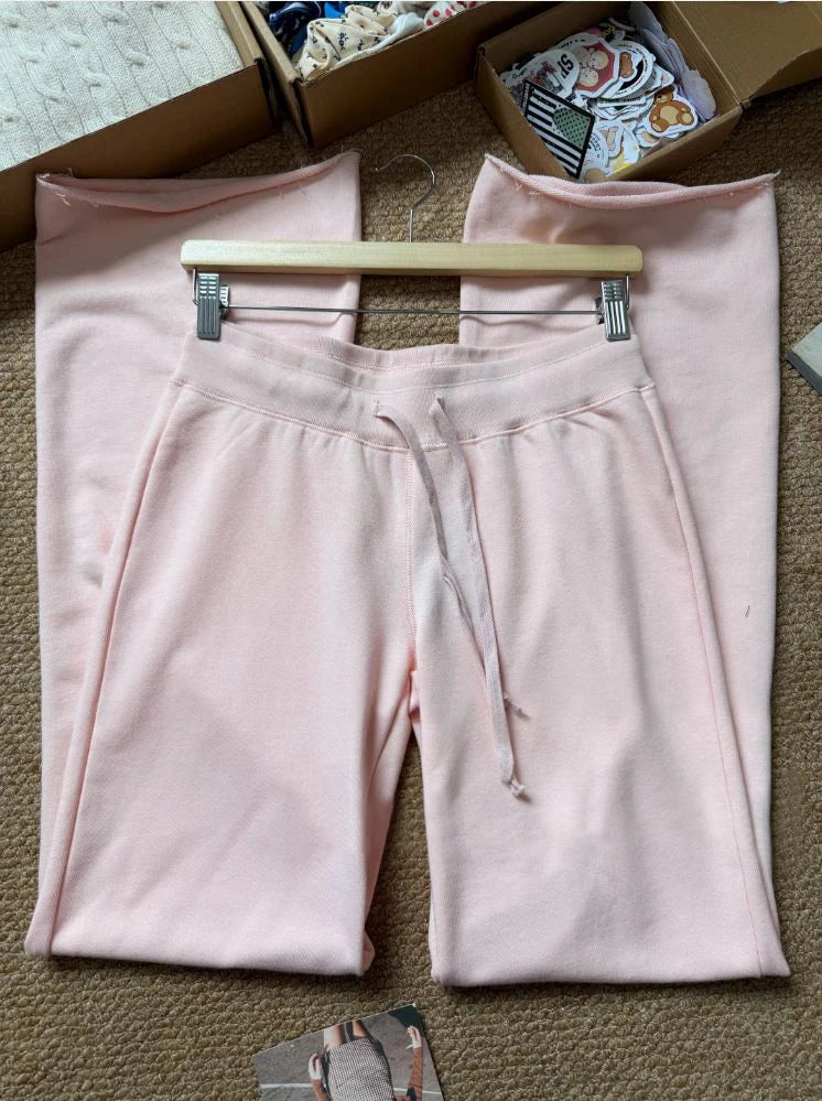 New Light Pink Drawstring Sweatpant Woman Spring Raw Hem Low Waist Straight Long Pants Casual All-match Cotton Sport Trousers