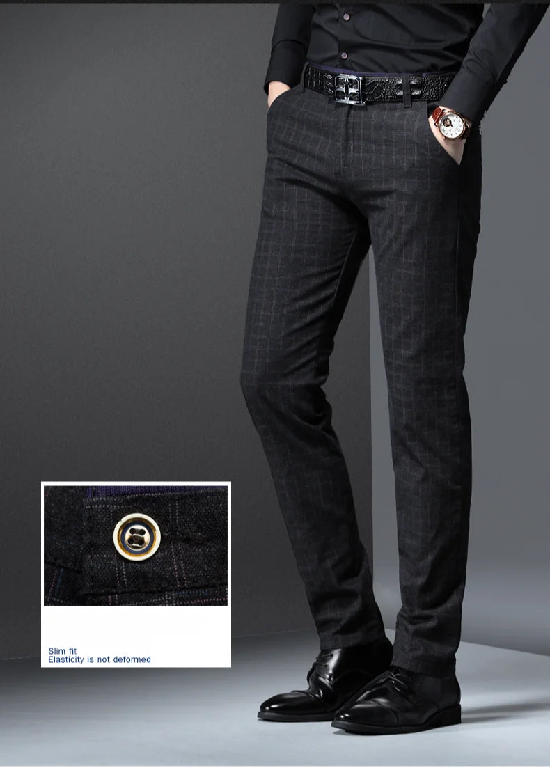 Men's Autumn New Classic Business Suit Pants Black Blue Fashionable Stretch Straight Slim Casual Trousers Brand Clothing Male