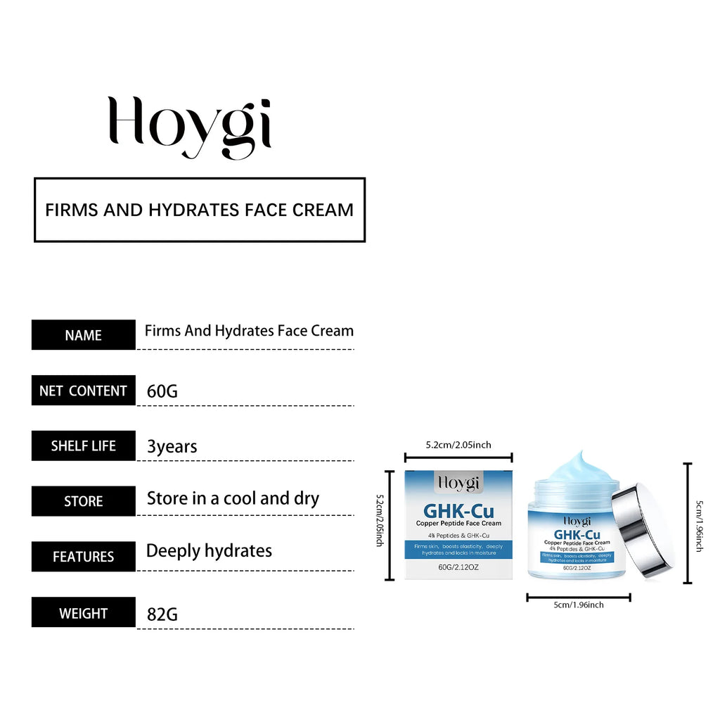 Hoygi Copper Peptide Face Cream Deep Hydration Firming Skin Plump Younger Looking Skin Tightening Anti Aging Facial Moisturizer