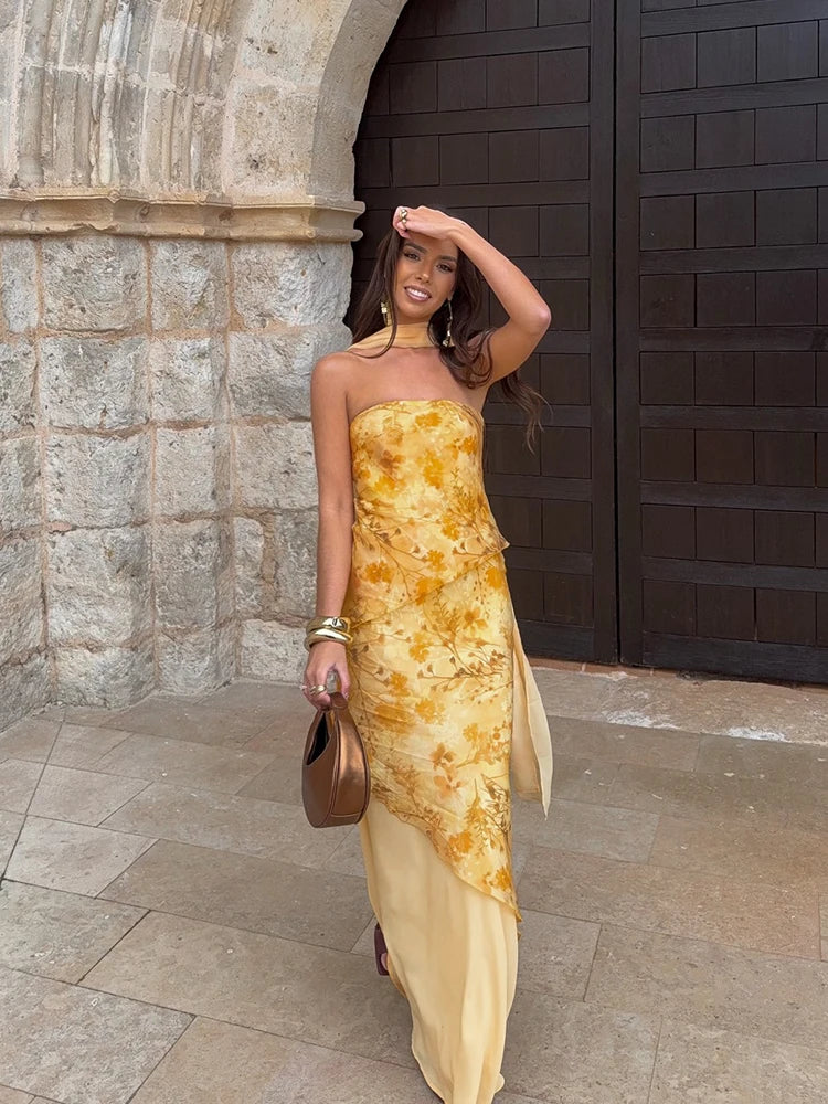 2026 Summer Elegant Maxi Slip Dress Twist Front Spaghetti Strap Slit Bohemian Wedding Guest Cocktail Party Vacation Women Gown