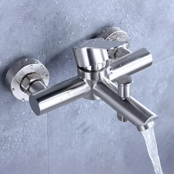 Wall Mounted Cold Hot Water Mixer 304 Stainless Steel Triple Valve Nozzle Tap Bathtub Faucet Bathroom Shower Faucet