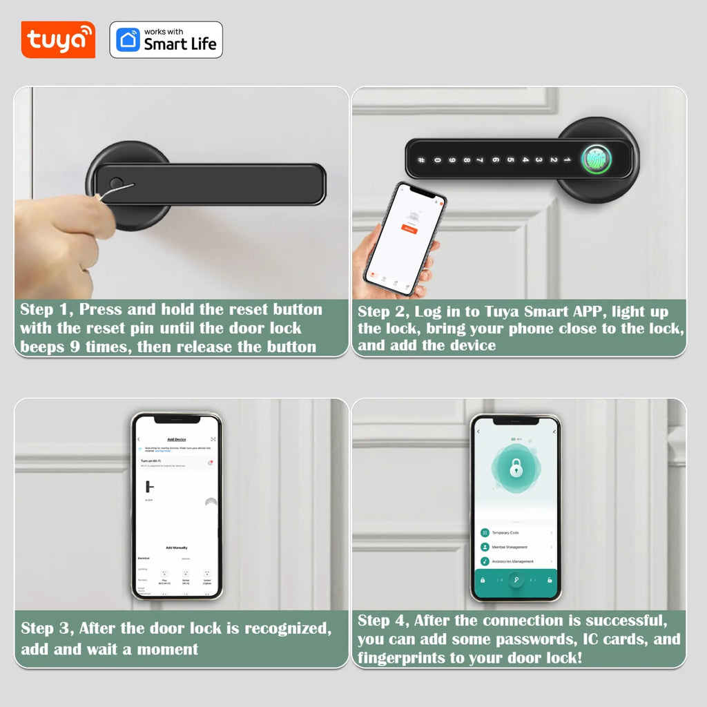 Tuya Smart Lock Fingerprint Door Lock With Handle,IC Card,App Control,Passcode Unlock Electronic Touchscreen Keypad