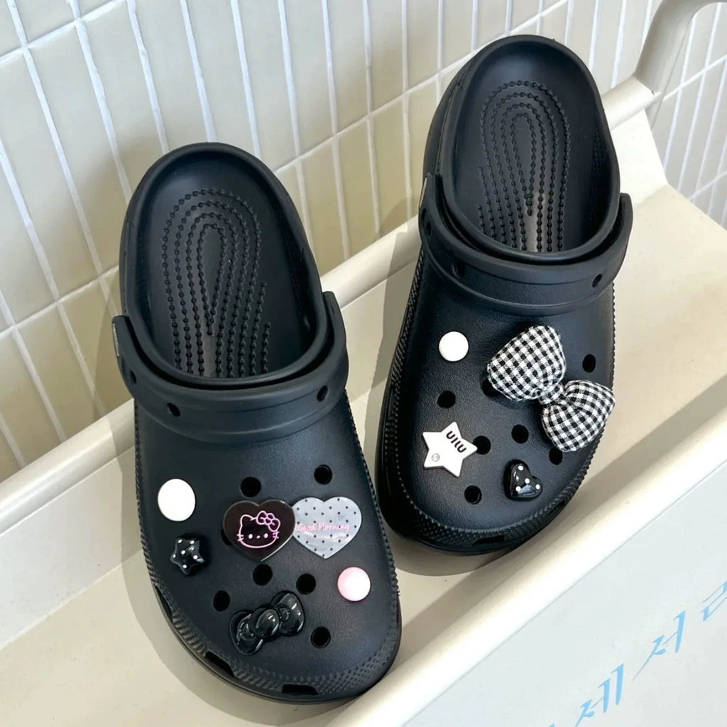 Sophisticated Black Hello Kitty Shoe Charms Cute Detachable DIY Accessories for Clogs Sandals Christmas Holiday Gifts Women Girl