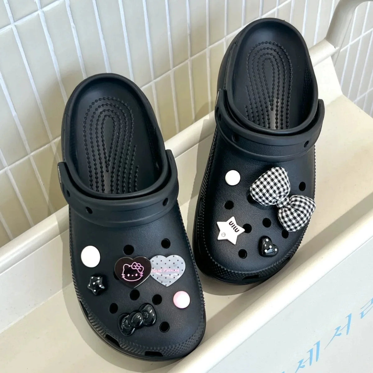 Sophisticated Black Hello Kitty Shoe Charms Cute Detachable DIY Accessories for Clogs Sandals Christmas Holiday Gifts Women Girl