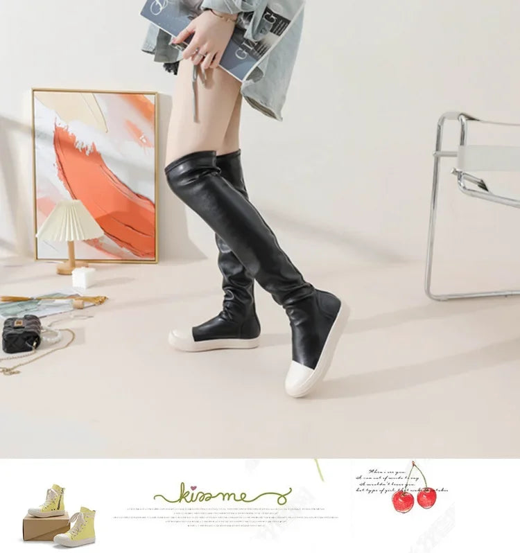Women's Over-the-knee Boots Sexy  Women Stretch Tight Boots Flat Thick Bottom  Autumn Winter Black Women's Thigh High Boots