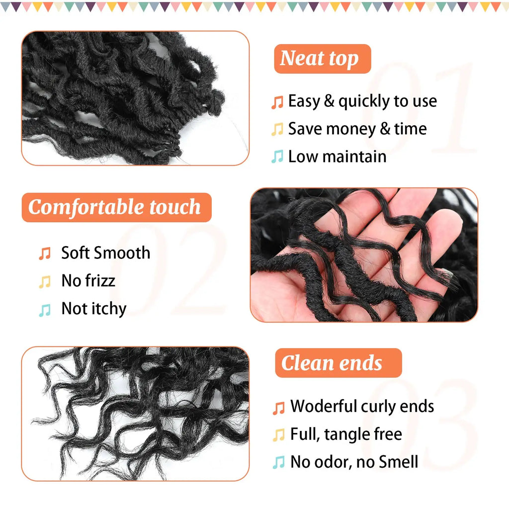 Goddess Locs Crochet Hair 10-22 Inch Faux Locs Crochet Hair Black Women PreLooped Boho Locs Synthetic River Locs with Curly Ends