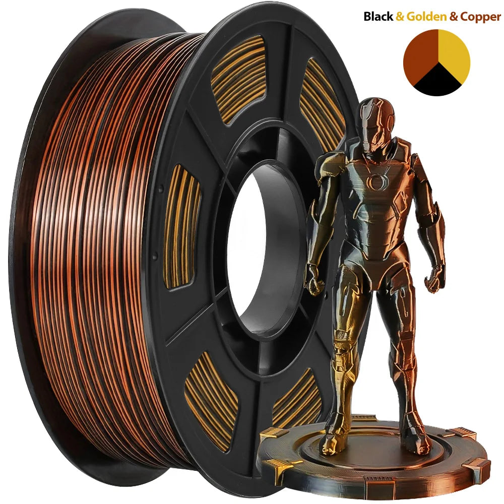 Multicolor 3D Printer Filament,Dual/Tri Color 1.75mm PLA Silk Shiny Printing Filament,250g(0.55lbs) Fit Most FDM 3D Printer