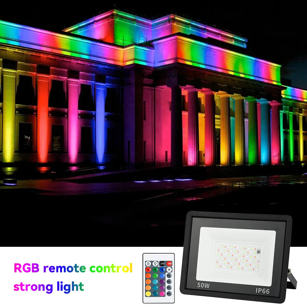 RGB LED Floodlight Reflector Outdoor Lighting 220V 30W 50W 100W IP66 Waterproof Outdoor RGB Spotlight Lamps Landscape Lighting