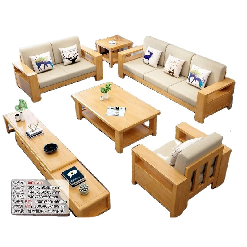 For Modern Home Wooden Sofa Set  Furniture Luxury Living Room Sectional Chesterfield Household Solid Wood Small Size
