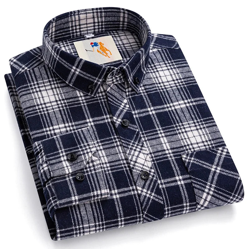 8XL Classic Plaid Men's Flannel Shirts Men Long Sleeve Casual Men's Flannel Shirts Men Long Sleeve Casual Big Size Single Pocket