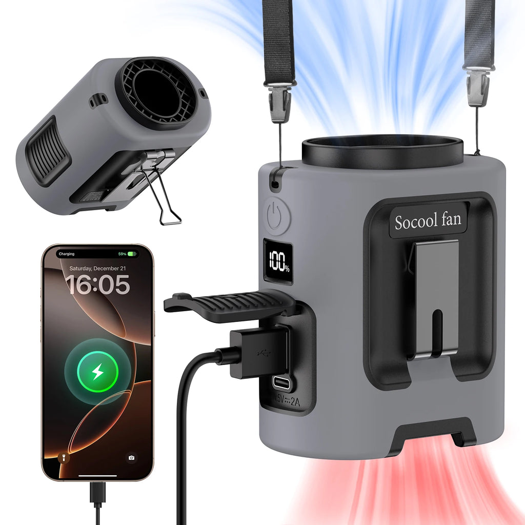 2026 New Upgrade Socool Fan 5000mAh Portable Waist Fan Portable Hanging Neck With Power Bank 4 Speeds 13000RPM For Courie