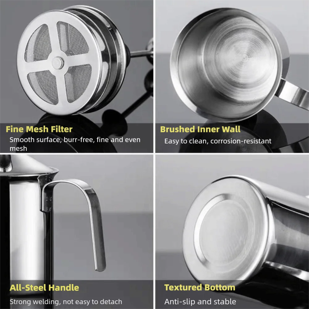 Double Mesh Stainless Steel Milk Frother Professional Modern Simplicity Manual Milk Frother Handheld Design