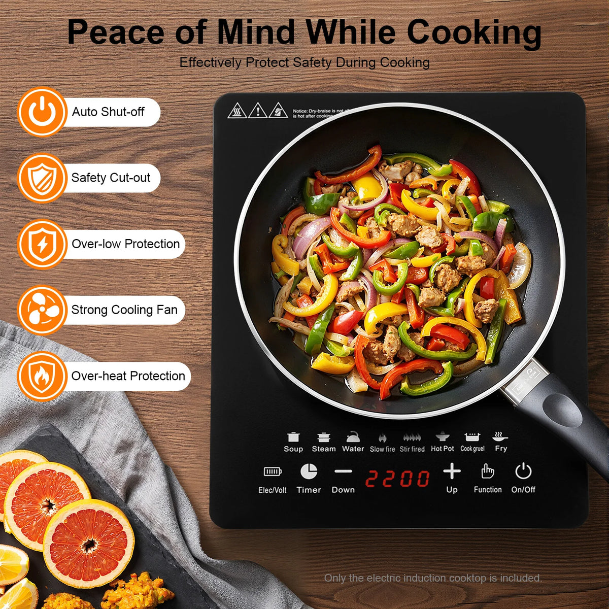 Portable Induction Burner, 750W Electric Induction Countertop Burner with Touch Panel, 8Cooking Preset Programs, Temp Adjustable for Home RV Dorm