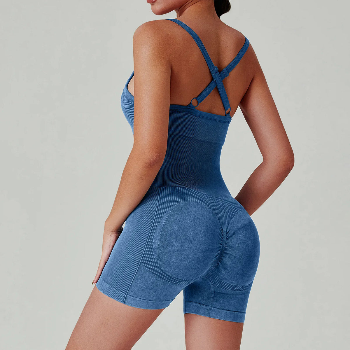 Seamless Shorts Gym Set Women Jumpsuit Yoga Set Water-washed 1pc Summer Workout Suit Bodysuit Fitness Push Up Short Sport Set