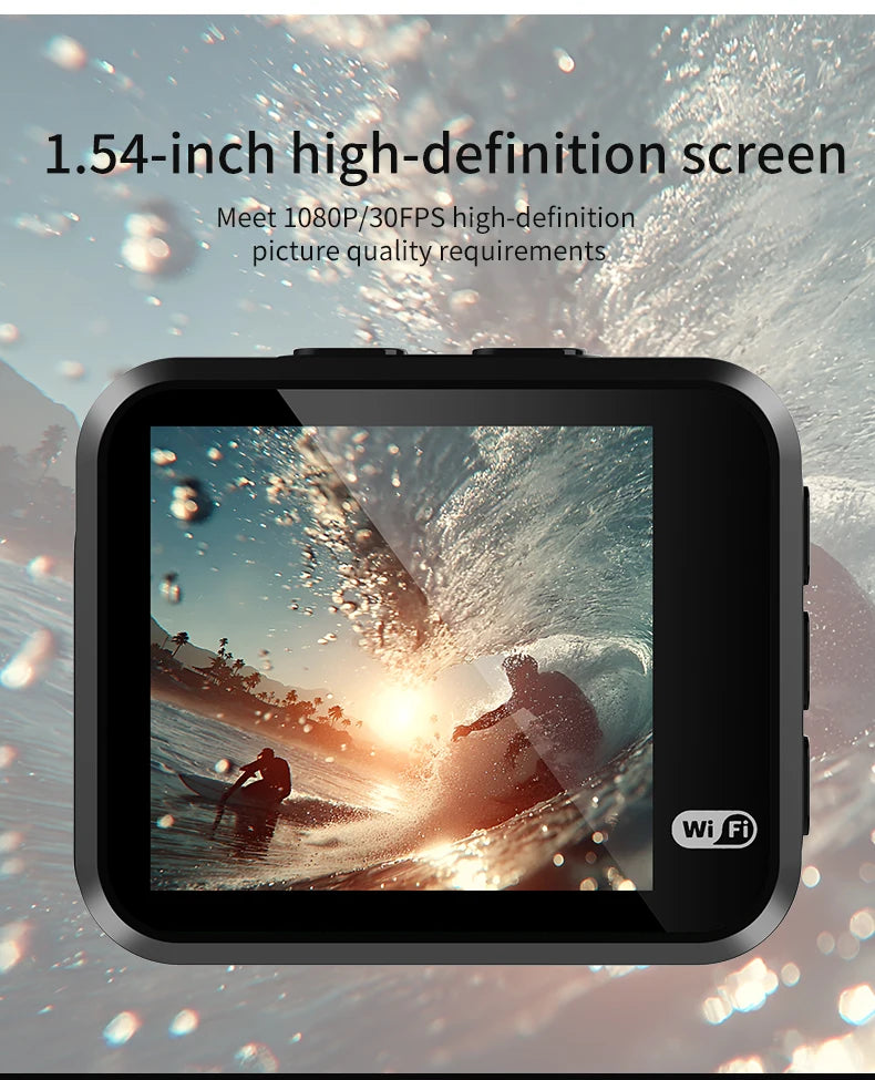 Mini HD Action Camera with 1.54 Inch Screen Long Battery Life Portable for Cycling Outdoor Recording Includes 128GB Memory Card