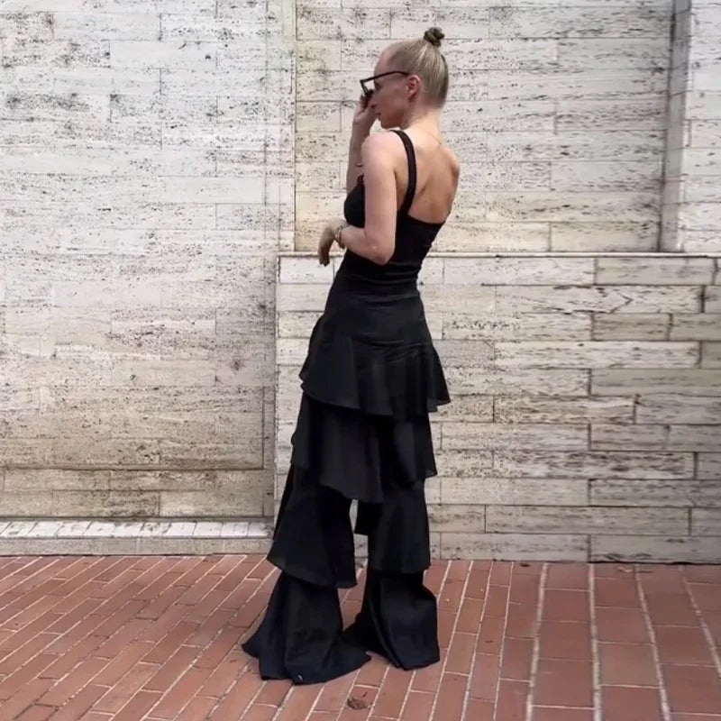 Ruffle Street Cascading Women's Y2k Pants Fashion Elastic Waist Wide-leg Female Trousers 2026 Summer Chic Holiday New Lady Pant