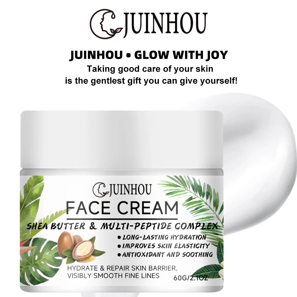 JUINHOU Moisturizing Face Cream Peptide Complex Shea Butter Deep Moisture Repair Dry Skin Firming Smooth Daily Facial Care