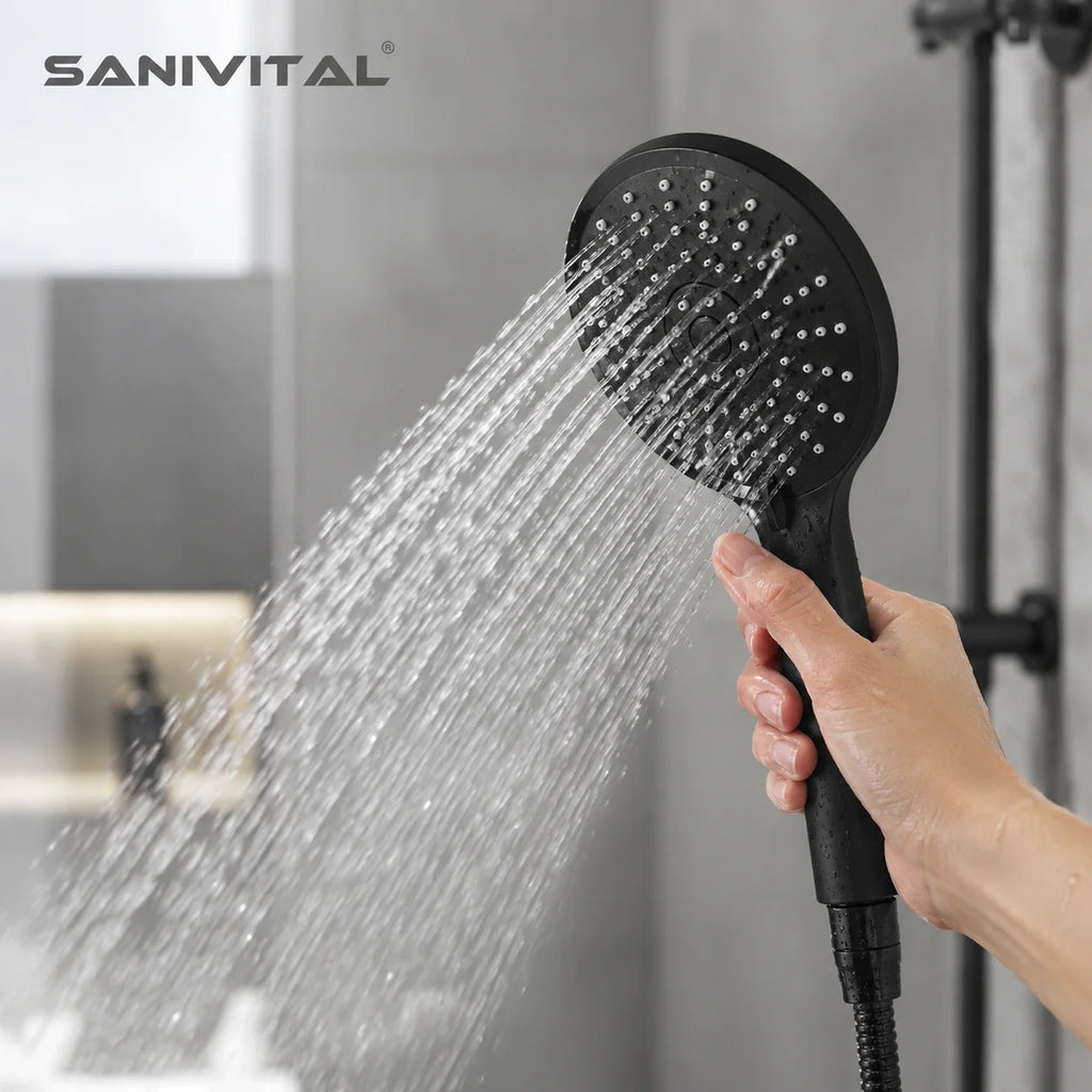 SANIVITAL Matte Black Handheld Shower Head with 5 Spray Modes High Pressure Anti-Clogging Bathroom Sprayer