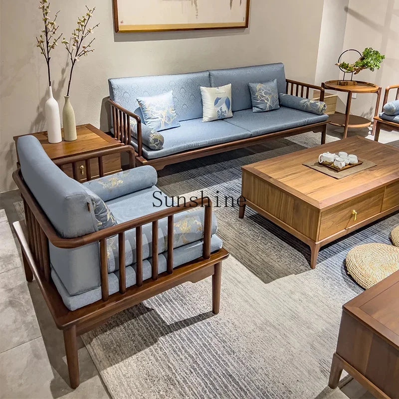 Fabric sofa living room modern simple solid wood new Chinese model room 123 combination  FT