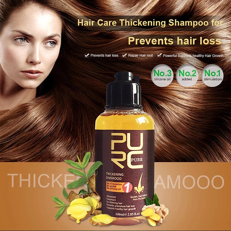 PURC Ginger Hair Growth Shampoo Fast Regrowth Anti Hair Loss Scalp Treatment Shampoo Thicken Nourishing Hair Care 100ml