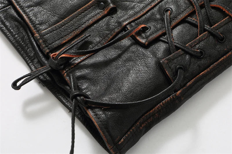 Retro Black Winter Leather Jacket Men Vintage Style Plus Size 5XL Genuine Natural Thick Cowhide Diagonal Zipper Leather Coat