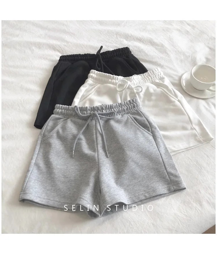 Womens High Waist Sporty Shorts Elastic Waist Loose Fit Versatile Three Quarter Length Hot Pants Summer Outdoor Breathable Short