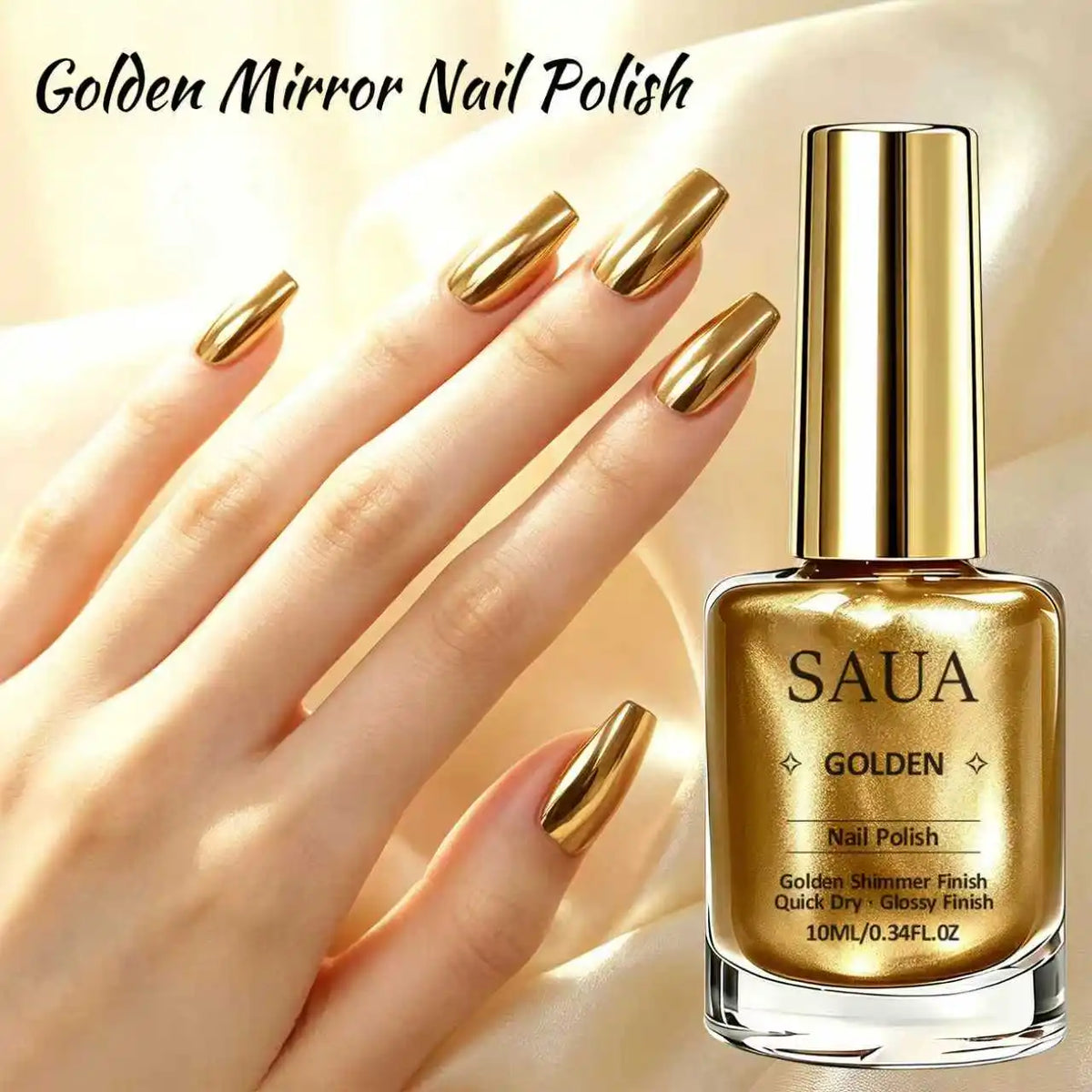 10ml Gold Metallic Nail Polish – Quick-Drying, No Lamp Required; Delivers a Long-Lasting, Natural Mirror-Like Metallic Finish.