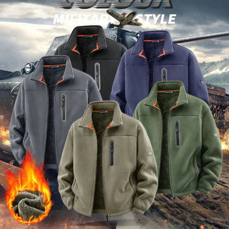 2026 Solid Men's Fleece-Lined Cycling Jacket New Arrival Winter Windproof Stand-Collar Zip-Up Thicken Warm Plush Coat Clothing
