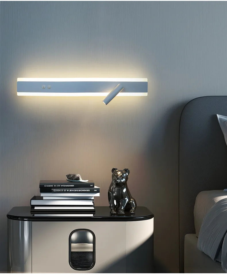 Modern LED line wall lamp indoor with switch rotating wall lamp simple living room bedroom bedside atmosphere lamp home light