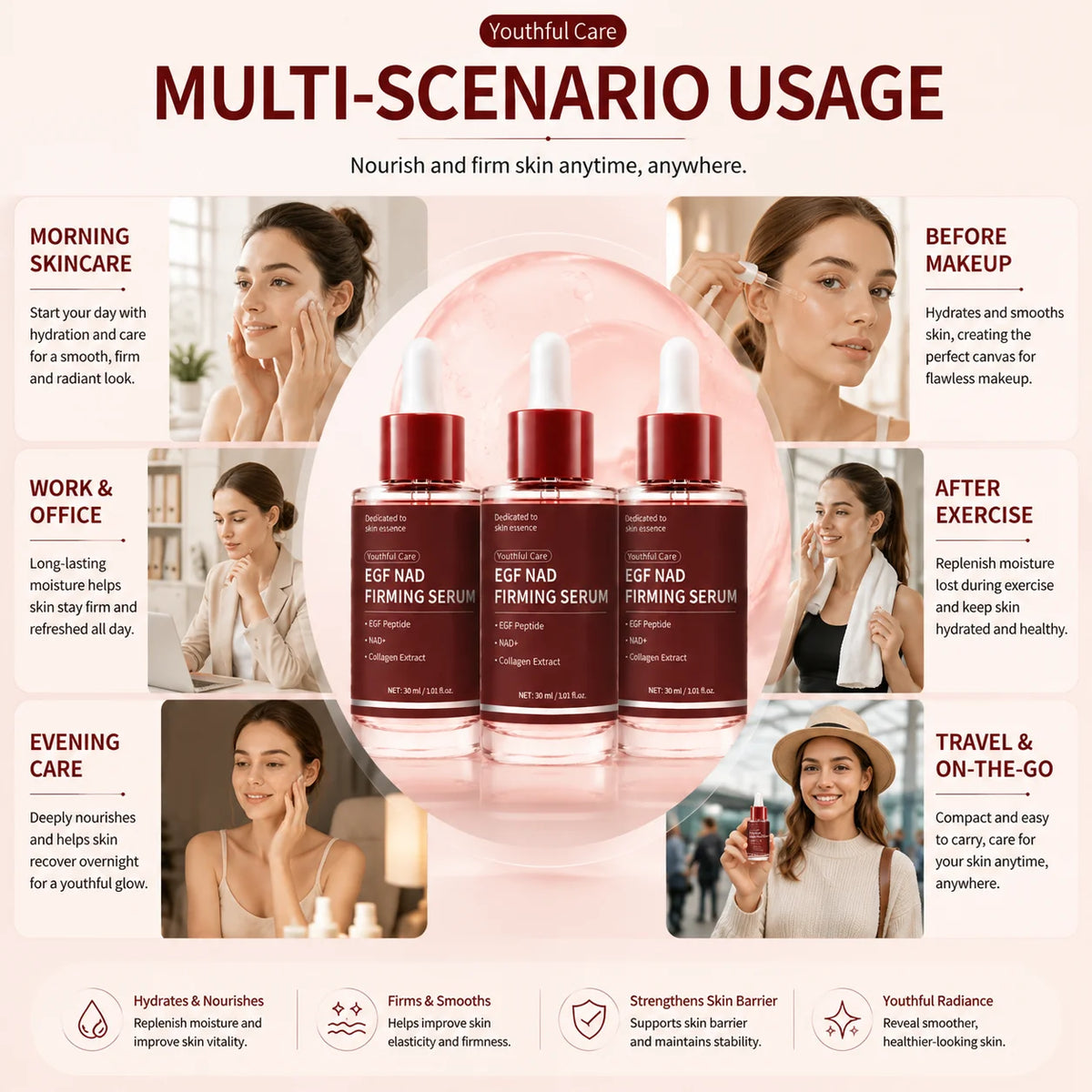 3pcs EGF NAD+ Facial Essence Collagen Moisturizing Serum - Skin Hydrating Facial Serum