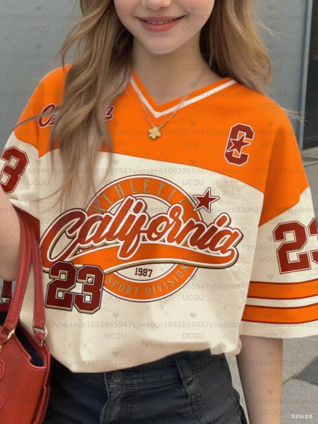 Girls Casual Sports Style California Print Short Sleeve V-Neck Women's Children Men's T-shirt Tops