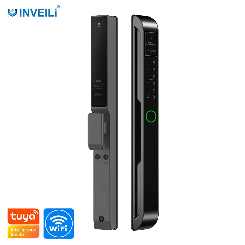 Tuya Smart WiFi Digital Door Lock Biometric Fingerprint & RFID/IC Card Unlock Smartphone App Control Memory Card Glass Wood Door