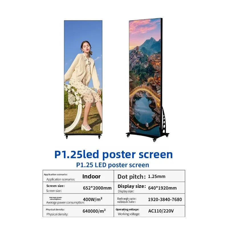 LED folding poster screen, indoor full color, mirror advertising display high definition landing