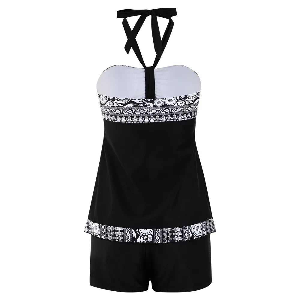 Women's Bathing Suit Two Pieces Halter Striped Print Tankini Set Summer Sexy Beach Wear High Waisted Swimwear Women Swimsuit XXL