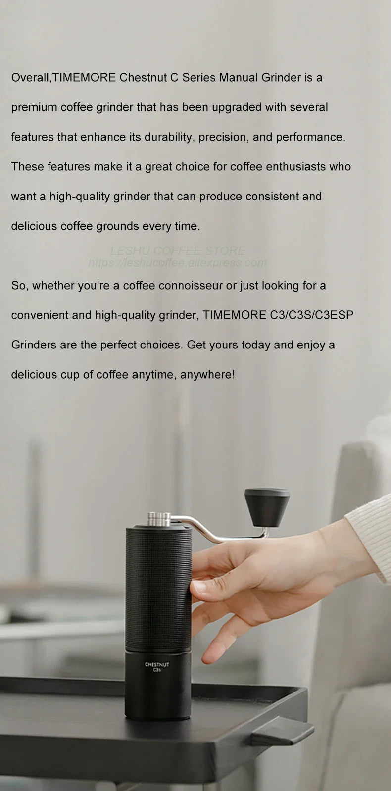 TIMEMORE Chestnut C3S / C3ESP Manual Coffee Grinder Upgrade All-metal Body & Anti-slip Design Portable Grinder S2C Burr Inside