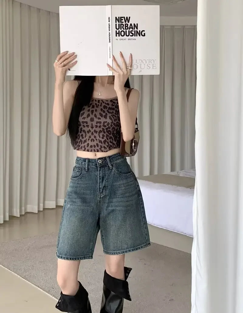 Summer High Waist Retro Jean Shorts for Women Loose Straight Denim Fashion Versatile Leisure Shorts Women's 2026