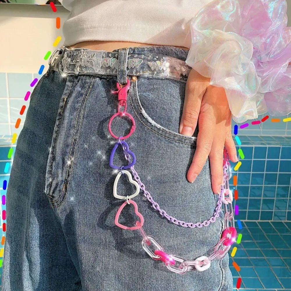 Fashion Punk Rock Pendant Pant Chain Rainbow Resin HipHop Waist Chain Jeans Pants Y2K Jewelry Accessories for Men Women