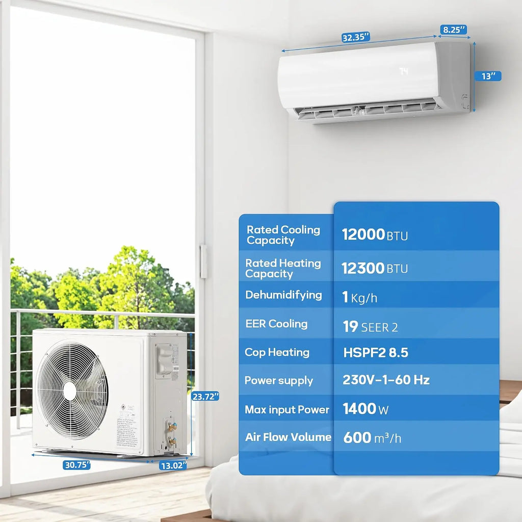 12000BTU Mini Split Air Conditioner Heat Pump 19 SEER2 Inverter Compressor 230V Custom AC Unit for Cooling up to 750 Sq. Ft. Spa