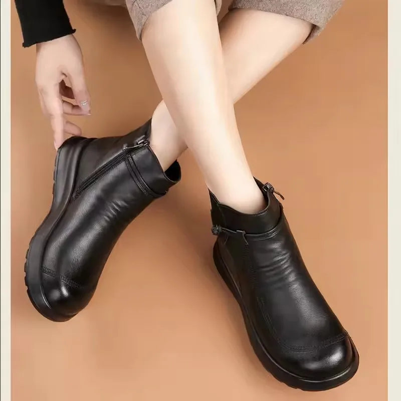 GKTINOO Fashion Winter Women Genuine Leather Ankle Boots Female Thick Wool Warm Snow Boots Mother Waterproof Non-slip Booties