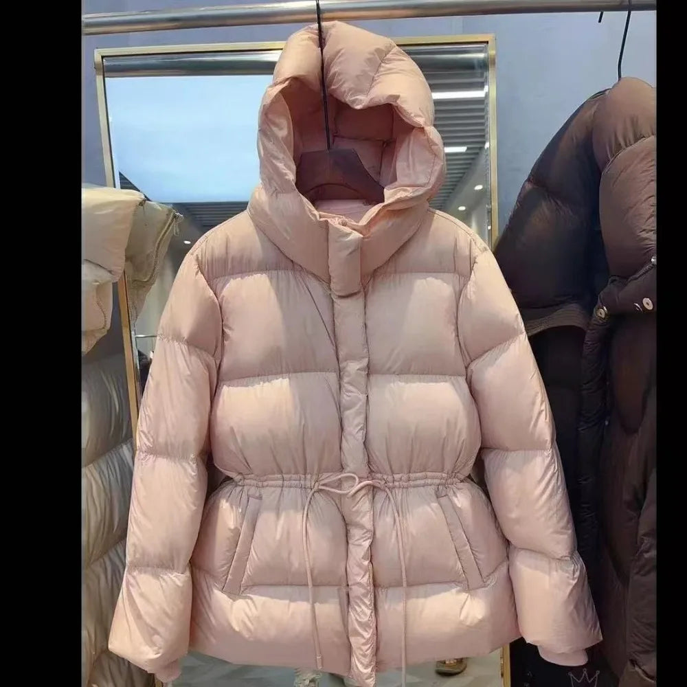 Neploe Hoody Drawstring Slim Waist Simple Parkas Small Fellow New Moda Warm Veste Femme Plaid Ruched Long Sleeve Loose Soft Coat