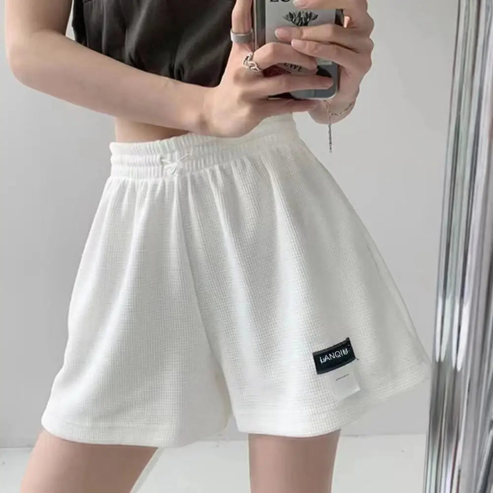 Summer Women's Shorts Loose Hot Pants High Waist Elastic Casual Solid Color Pants With Drawstring Pockets Women's Pants ﻿