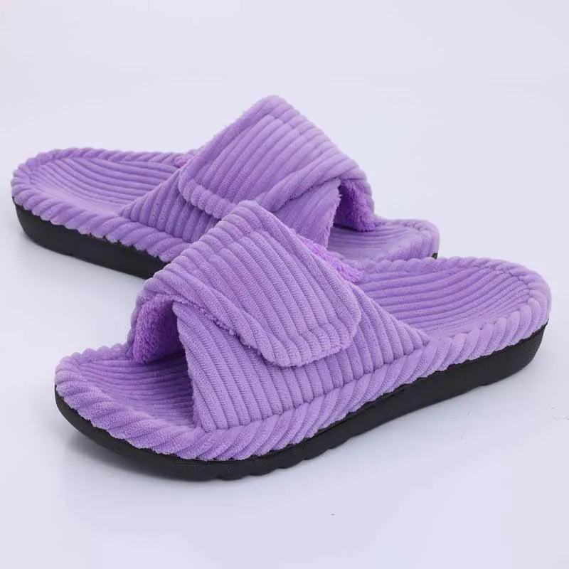 Shevalues Women's Fuzzy Warm Slippers Comfy Open Toe Sandals Memory Foam Indoor Bedroom Slides Rubber Sole House Shoes For Women