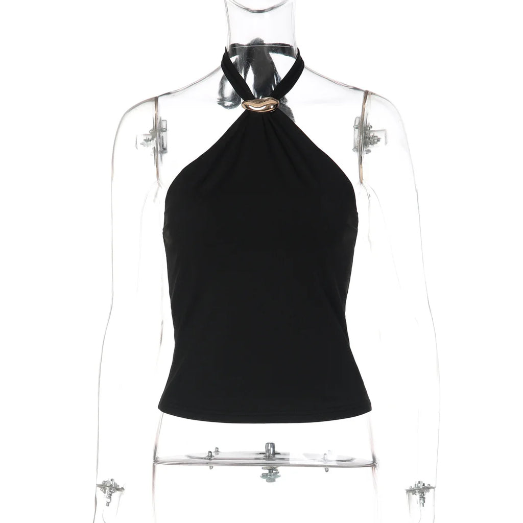 2026 Summer Fashion New Women's Retro Retro Hot Girl Tight Strap Top Hanging Neck Naked Back Sexy Vacation Beach Vest