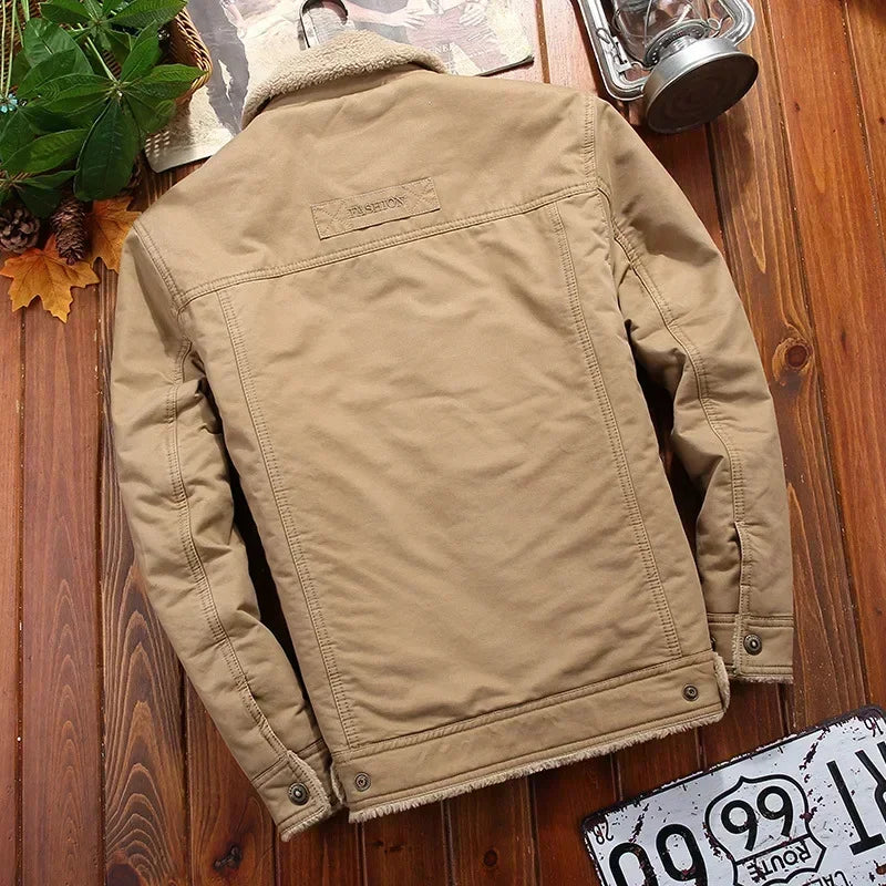 Outerwear Clothing fleece Bomber Jacket Men's Windbreaker Thick Warm Male Parkas Military Mens Winter Jackets Fur collar Coats