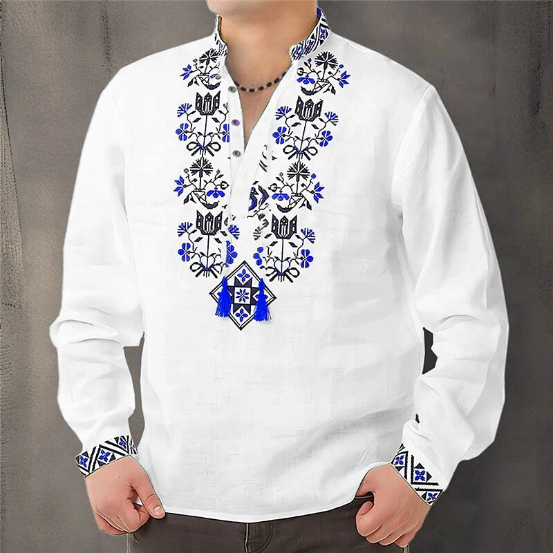 Cardigan Button Men's Shirt Casual Simple Comfortable Soft Material New Floral HD Pattern Personality Cardigan Shirt Long Sleeve