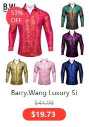 Barry.Wang Luxury Silk Mens Shirts Jacquard Floral Long Sleeve Formal Casual Breathable Male Blouses Wedding Business Prom Gift