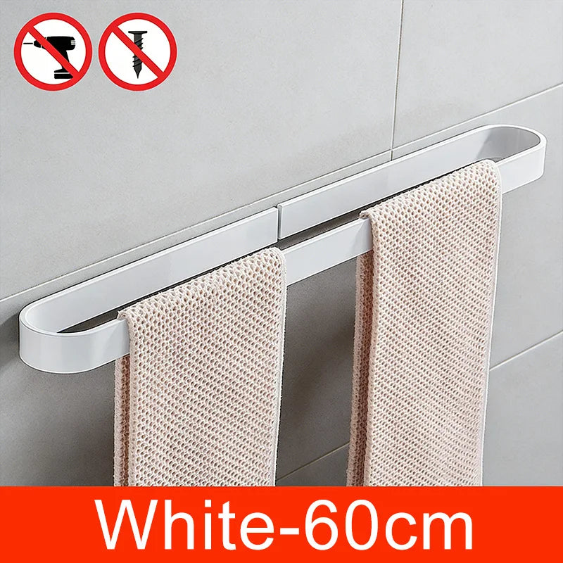 Self-adhesive Black Bath Towel Holder Bathroom Towel Rack No Punch Towel Rail Rack Towel Holder Bath Storage Shelf ML65B