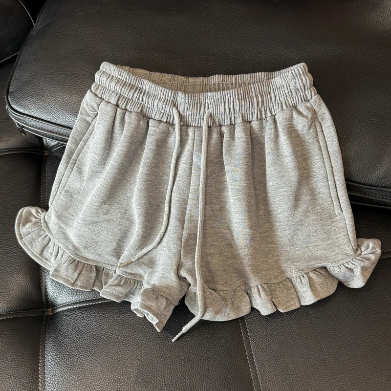 High Waist Wide Leg Casual Shorts Women Summer Korean Loose Versatile Wood Grain  Sports Beach Hot Pants Asymmetric Strai...