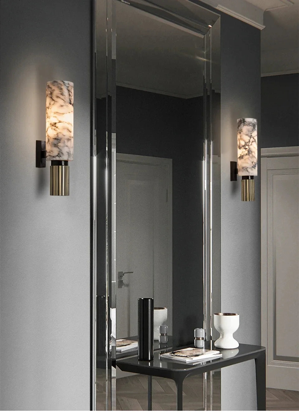 Luxury Natural Marble Wall Lamp Modern Black Cuboid Natural Stone Wall light Foyer Villa Aisle Corridor Bedroom Decoration Light