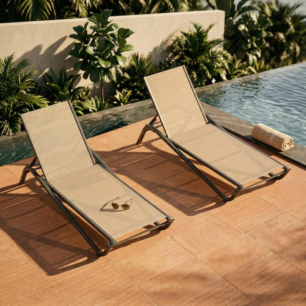 Adjustable Patio Chaise Lounge Outdoor Textilene Sun Bed for Pool Deck Rust-Proof Aluminum Frame, Custom